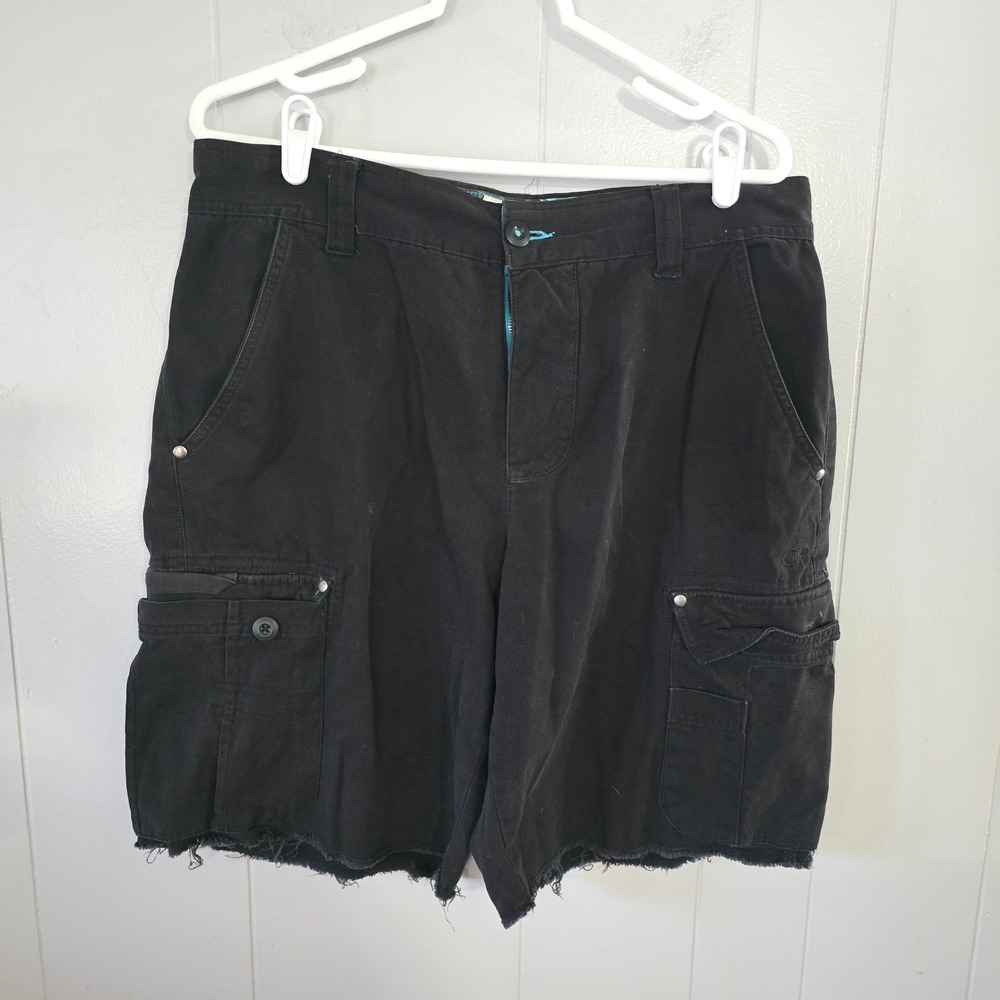 Ocean Pacific Cargo Shorts Mens 36 Black Good Raw Hem Frayed Cotton Utility 3651